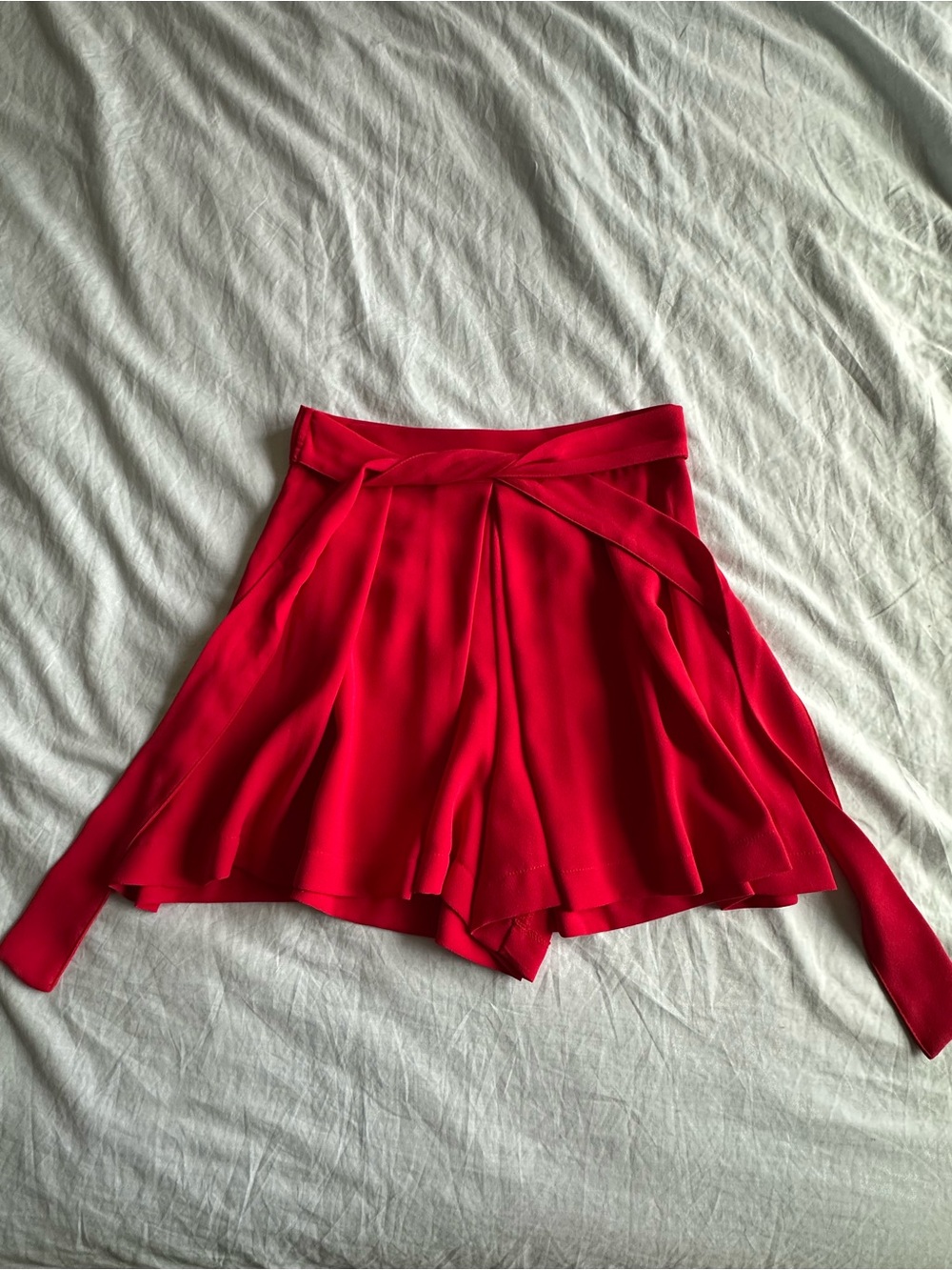 Zara Red Tie-Waist Flared Skort